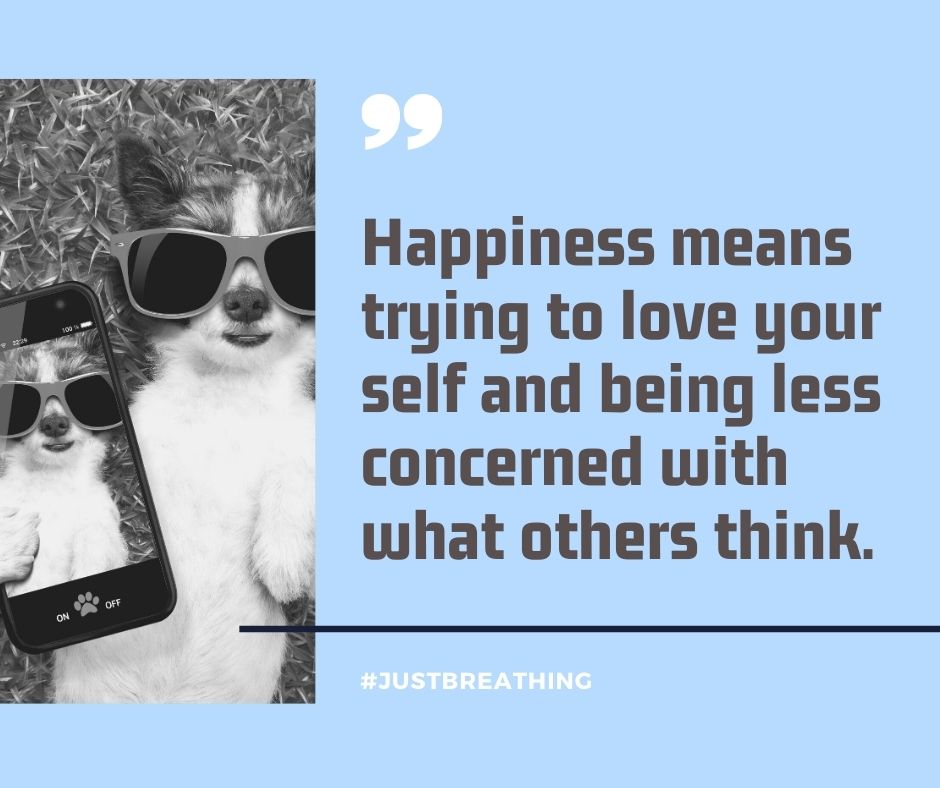 Happiness means trying to love your self and being less concerned with what others think. best selfie quotes and captions to self love