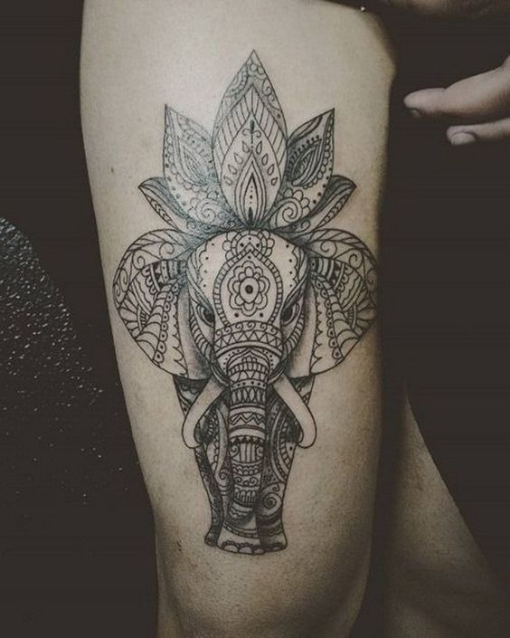 Feminine mandala elephant tattoo
