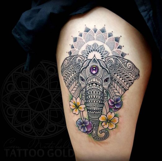 Nice Feminine mandala elephant tattoo