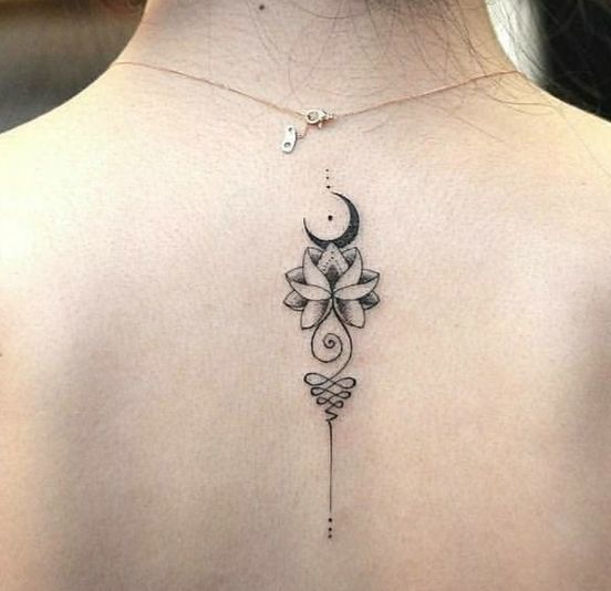 Unalome Mandala lotus and moon tattoo