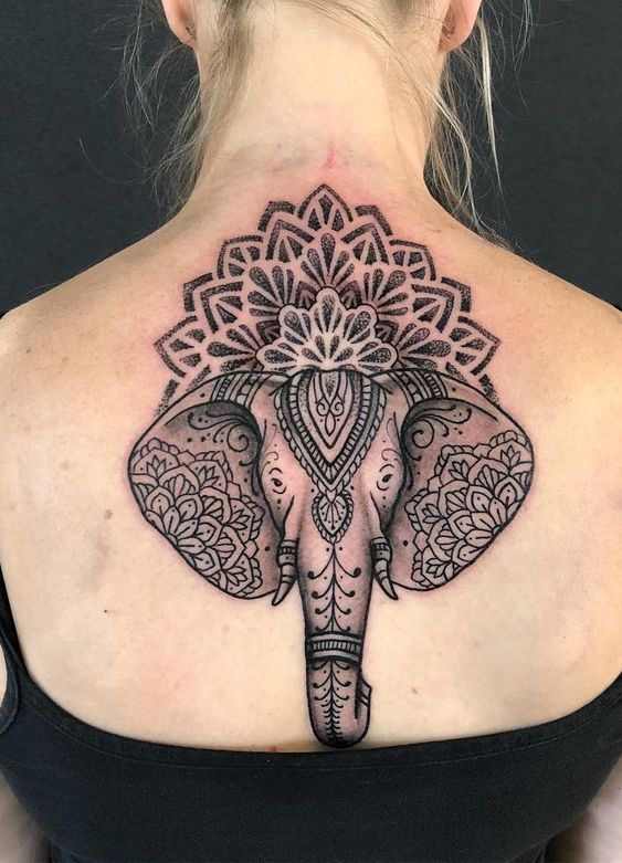 beautiful Feminine elephant and mandala tattoo