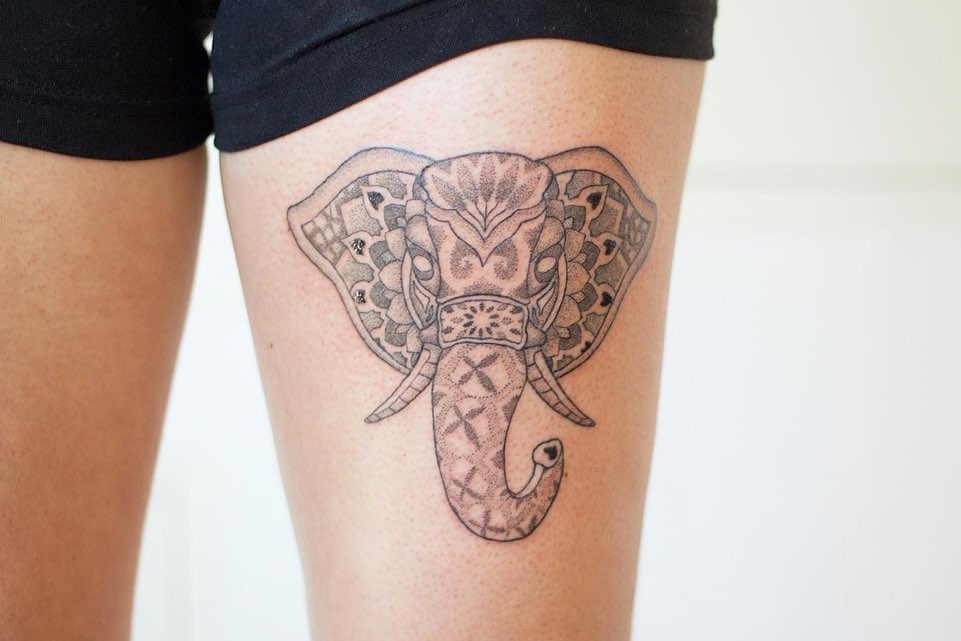fine Small mandala elephant tattoo