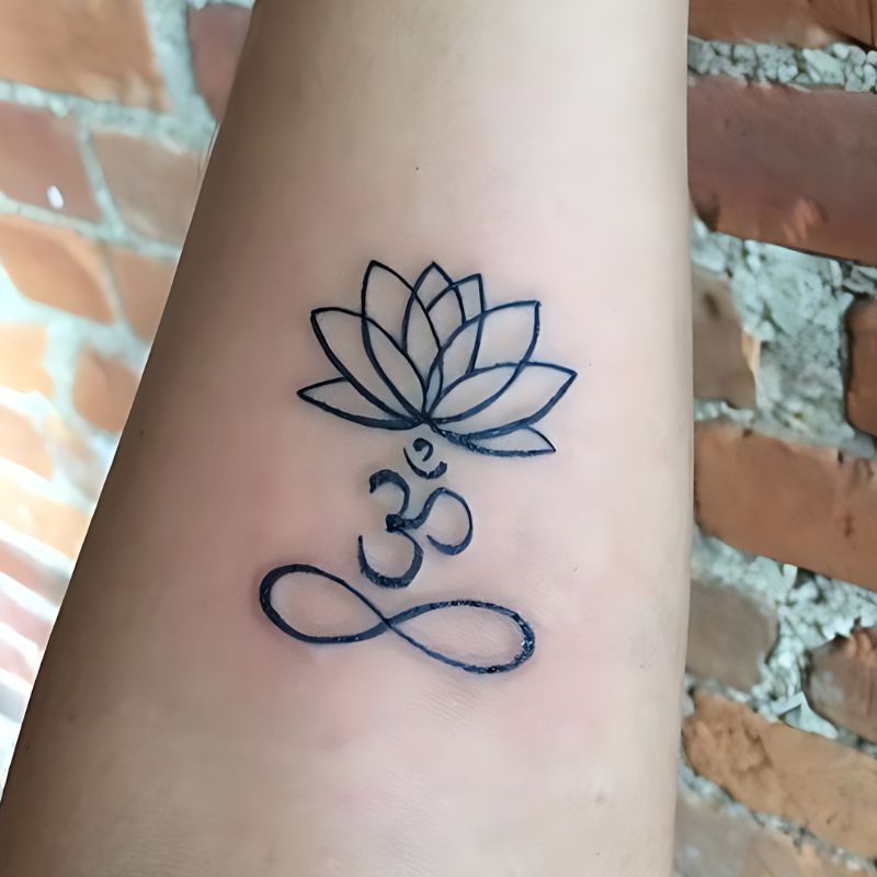 Om Breathe Symbol Tattoo hand Men infinity symbol with Lotus tattoo