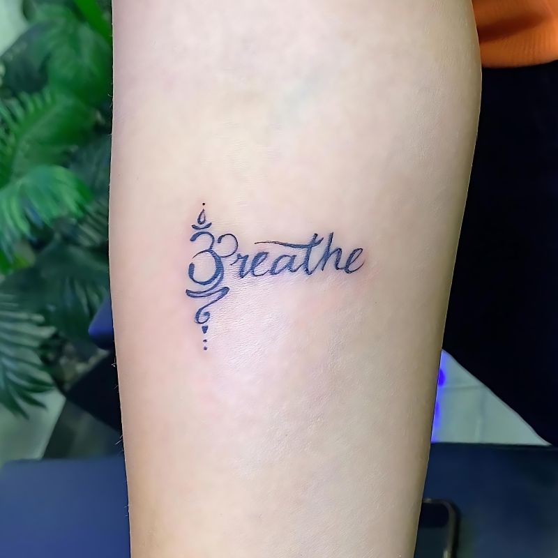 Om Just Breathe Symbol Tattoos on men Hand