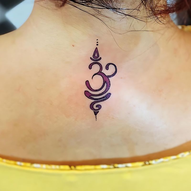 Sanskrit Breathe Symbol Tattoos with Om Design back tattoo for females