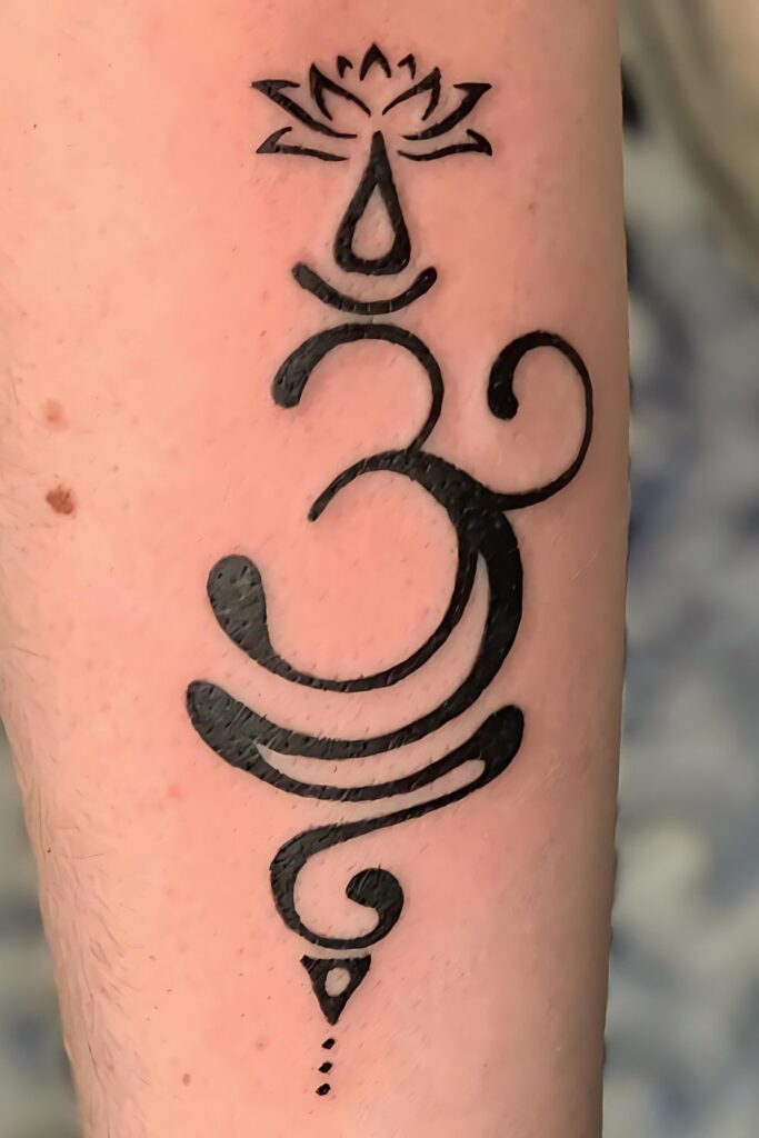 Sanskrit just Breathe Symbol Tattoos with Om and Lotus Breath Tattoo on hand