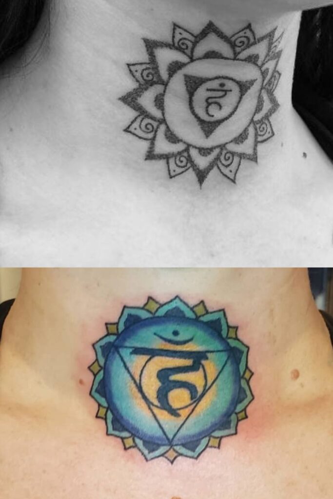 Throat Chakra Tattoo - Communication and Expression - 7 chakras tattoo meaning