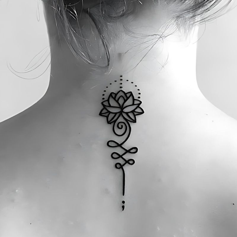 Unalome Lotus Breathe symbol tattoo designs for females Back