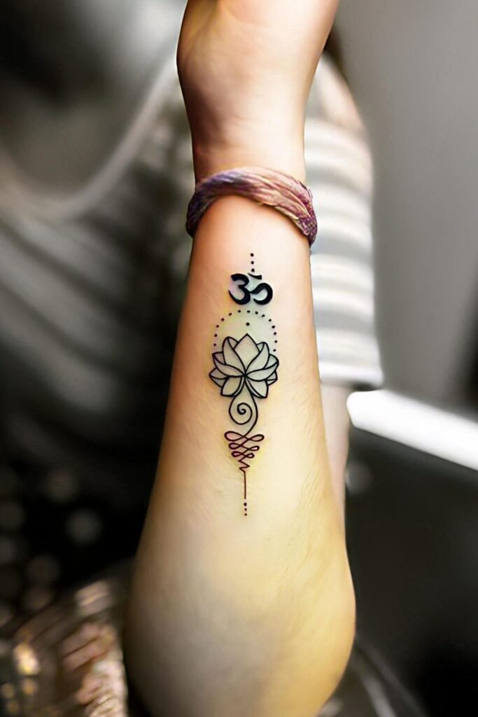 Unalome Om Lotus Breathe tattoo design symbol on hand